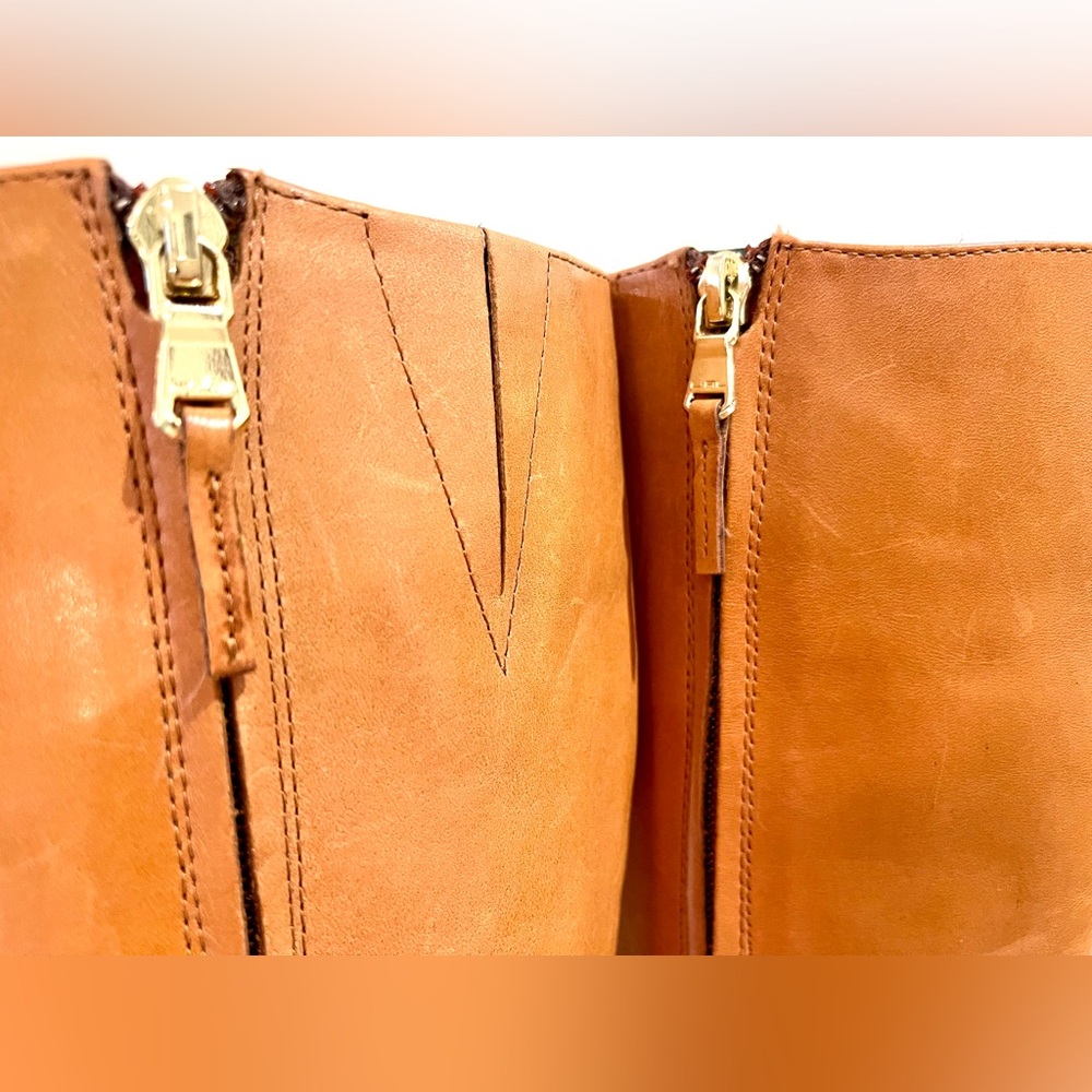 Ralph Lauren Tan Leather Knee-High Riding Boots w Gold Metal Details - Picture 8 of 15